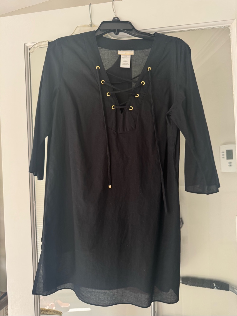 Michael Kors Size M Criss/Cross Tie V-Neck Semi Sheer Cover-Up Side Splits EC